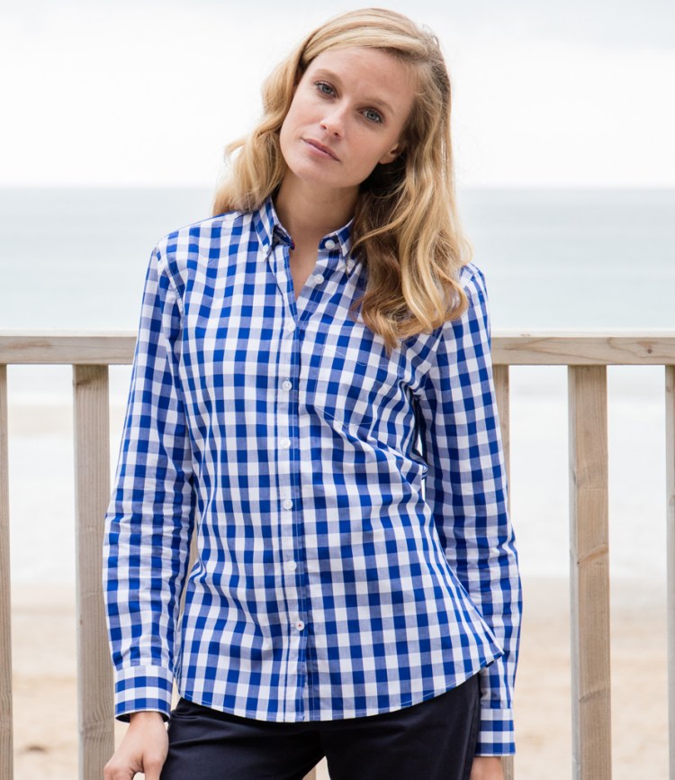 Front Row Ladies Long Sleeve Checked Cotton Shirt - Fire Label