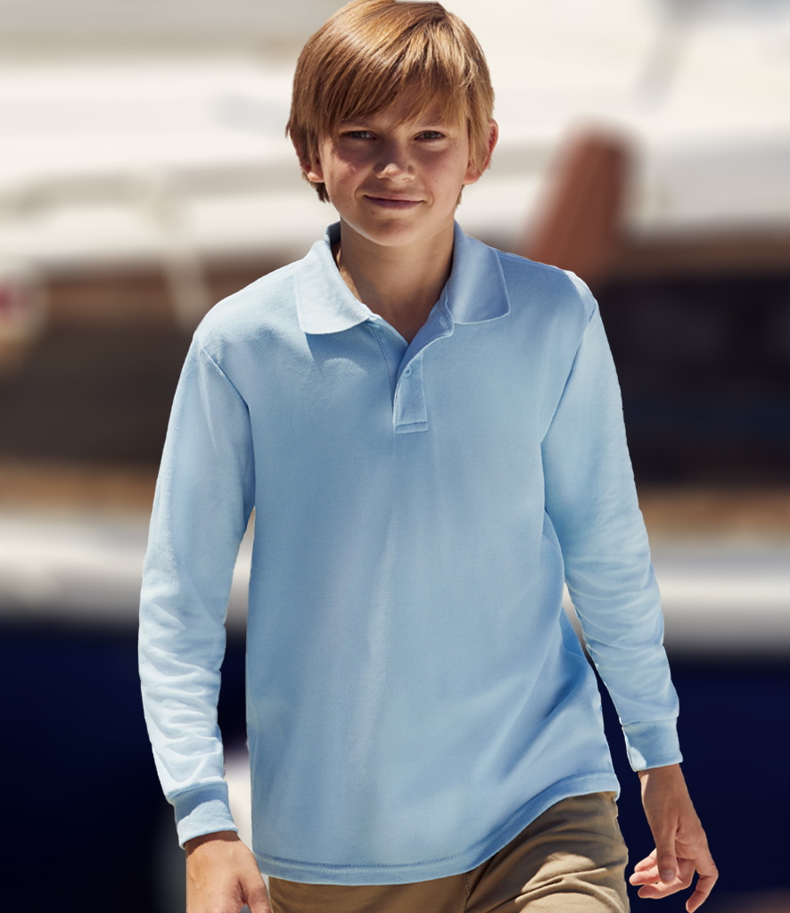 Fruit of the Loom Kids Long Sleeve Pique Polo Shirt - Fire Label