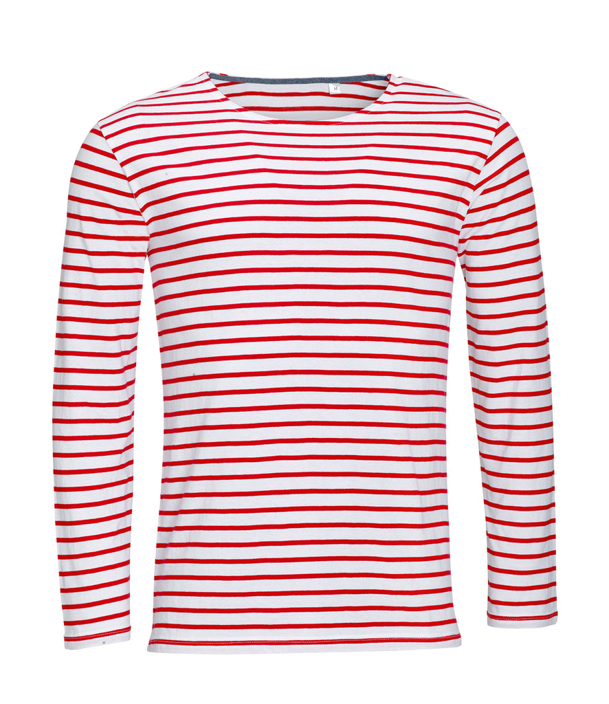 SOL'S Marine Long Sleeve Stripe T-Shirt - Fire Label