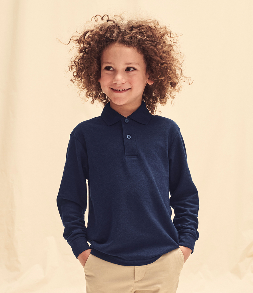 Fruit of the Loom Kids Long Sleeve Pique Polo Shirt - Fire Label