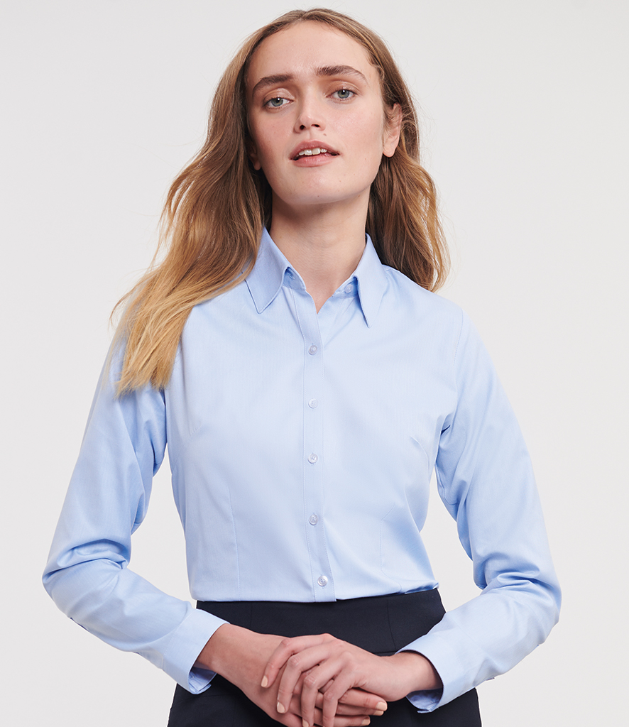 Kariban Ladies Long Sleeve Mandarin Collar Shirt - Fire Label