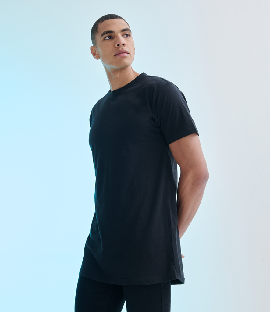Skinnifit Men Longline T-Shirt With Dipped Hem - Fire Label