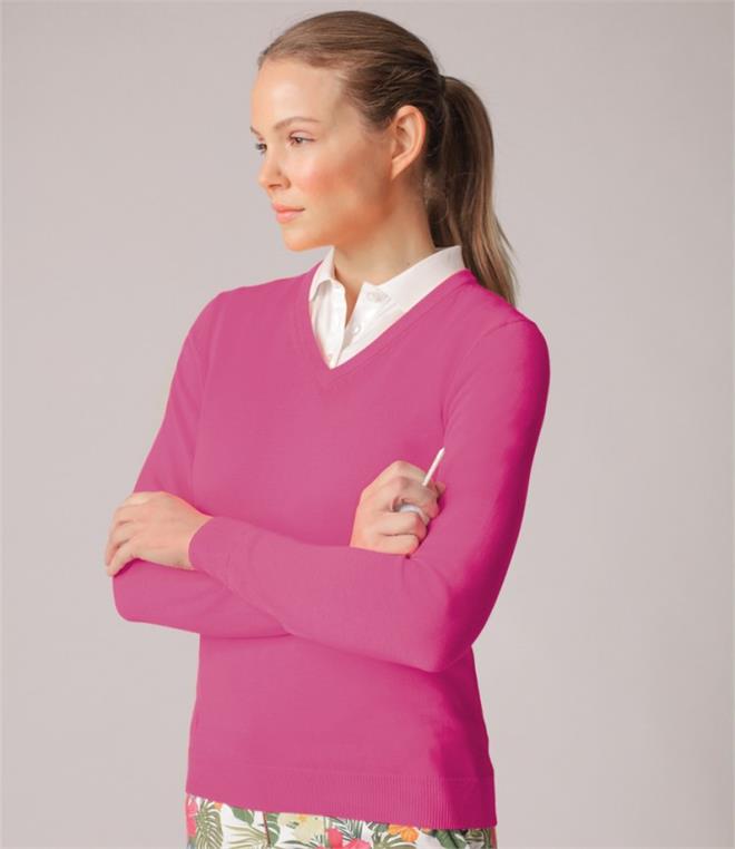 Glenmuir Golf Ladies V Neck Cotton Sweater - Fire Label