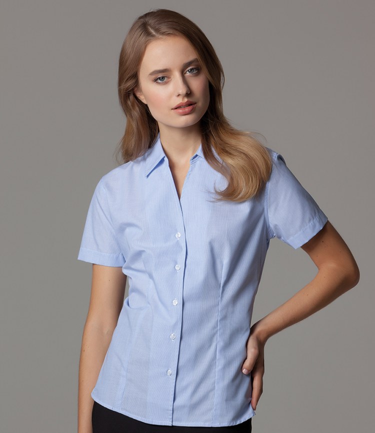 Kustom Kit Ladies Pinstripe Short Sleeve Shirt - Fire Label