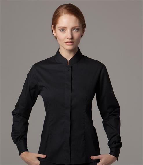Kustom Kit Bargear Ladies Long Sleeve Mandarin Collar Shirt - Fire Label