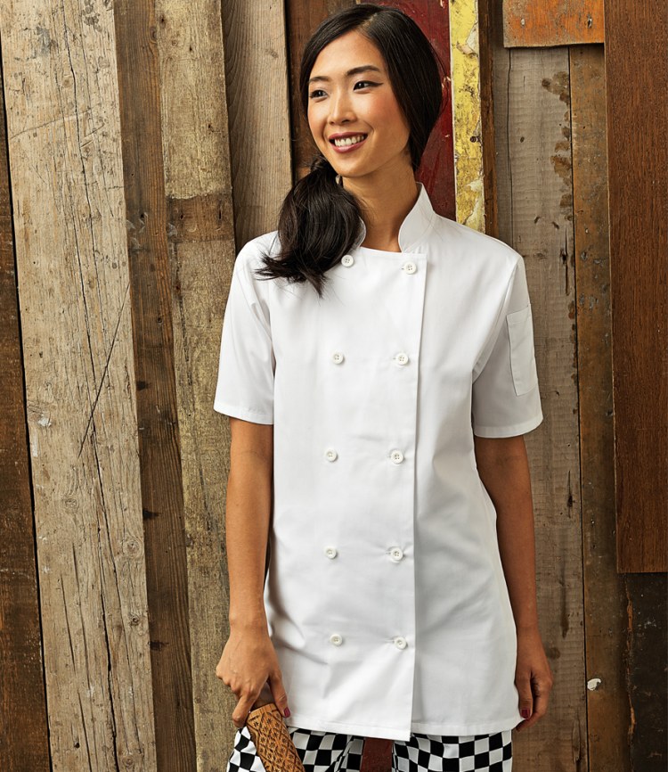 Premier Ladies Short Sleeve Chef's Jacket Fire Label
